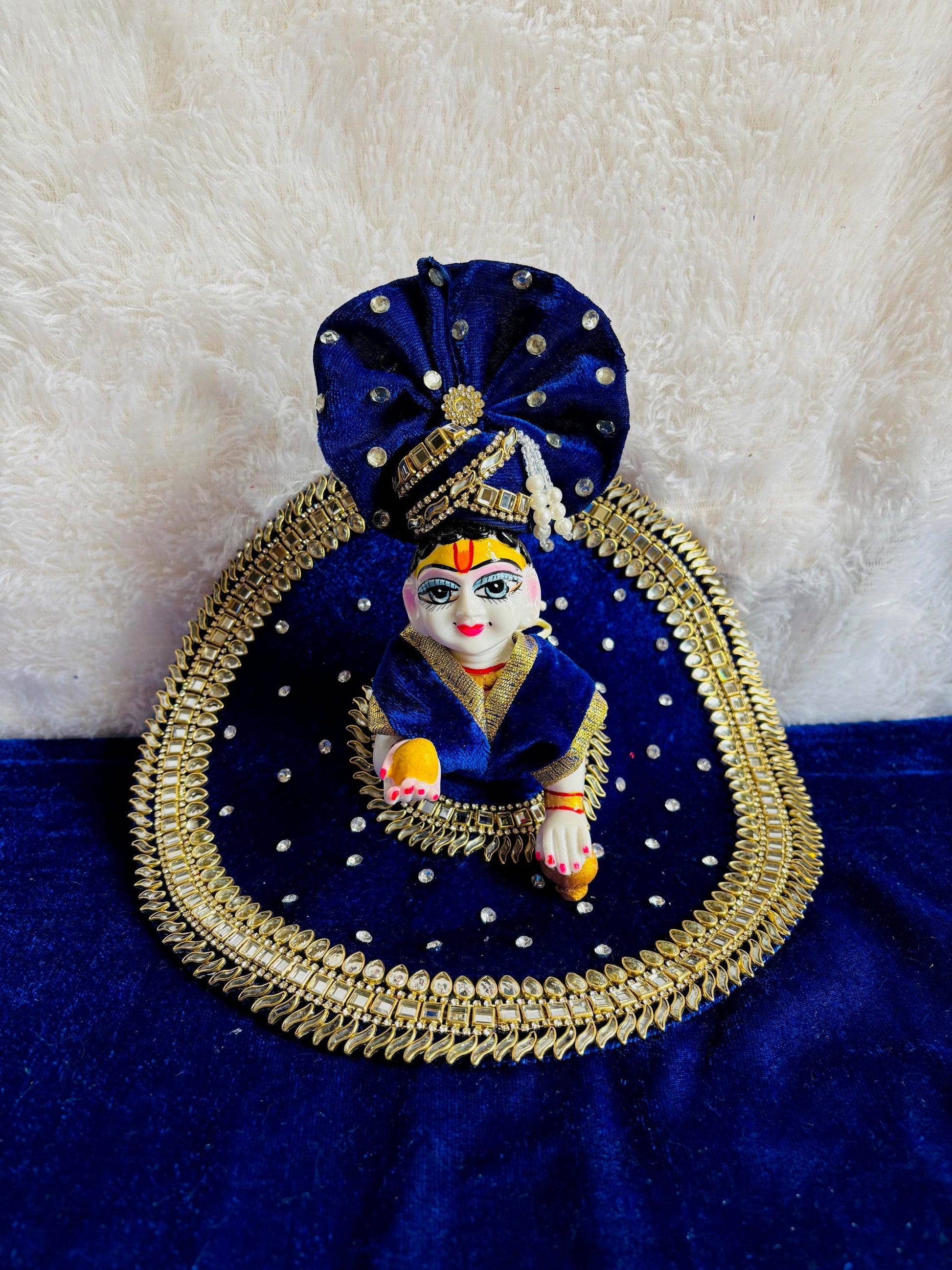 Blue velvet heavy dress with pagdi - Vrindahaat