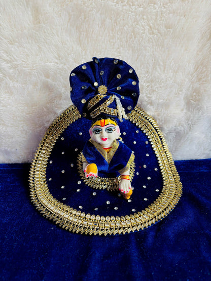 Blue velvet heavy dress with pagdi - Vrindahaat