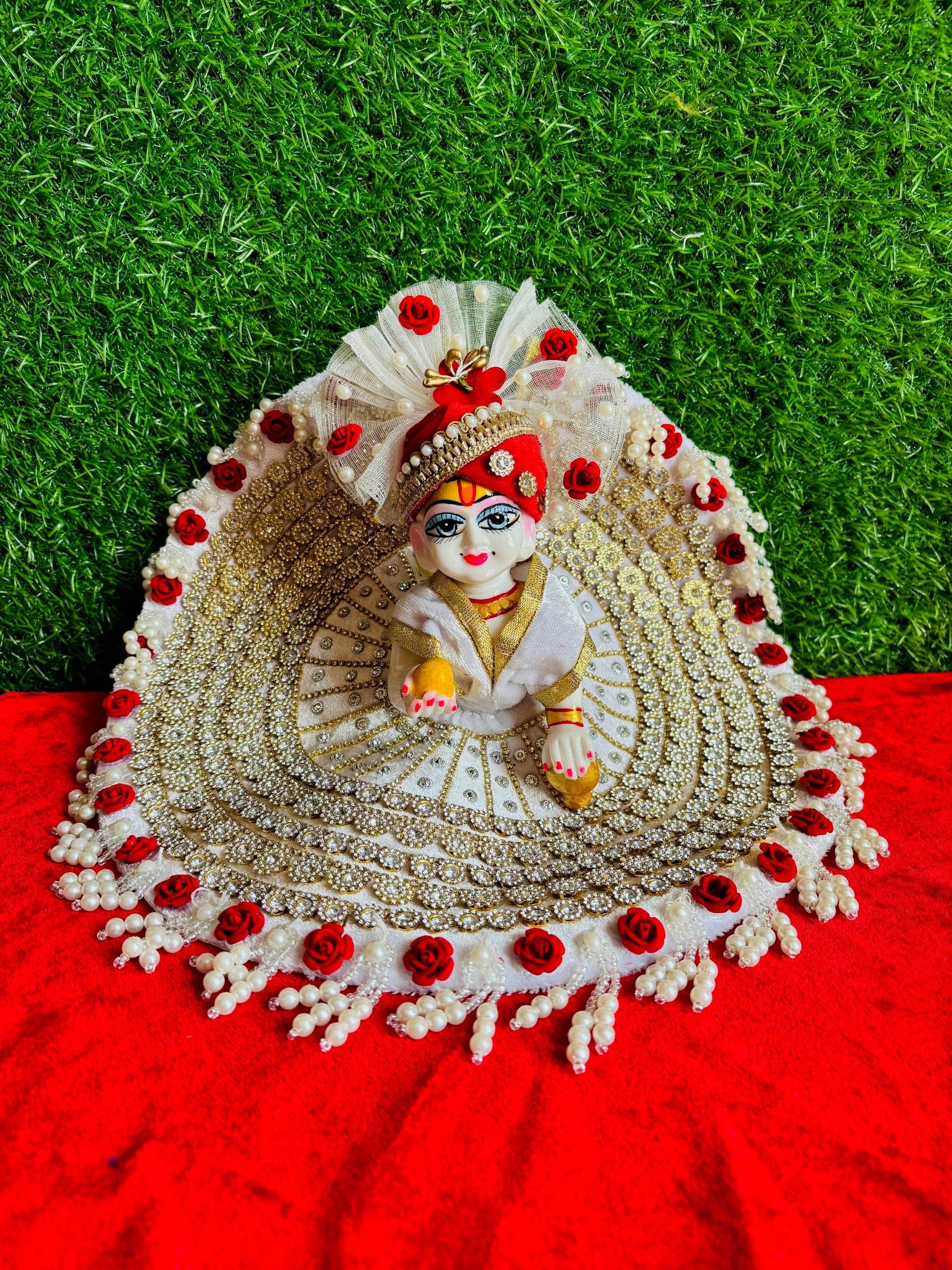 Gorgeous white poshak with red flowers with pagdi - Vrindahaat