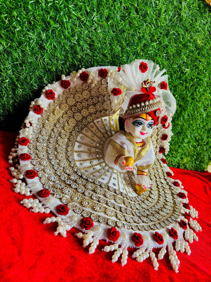 Gorgeous white poshak with red flowers with pagdi - Vrindahaat