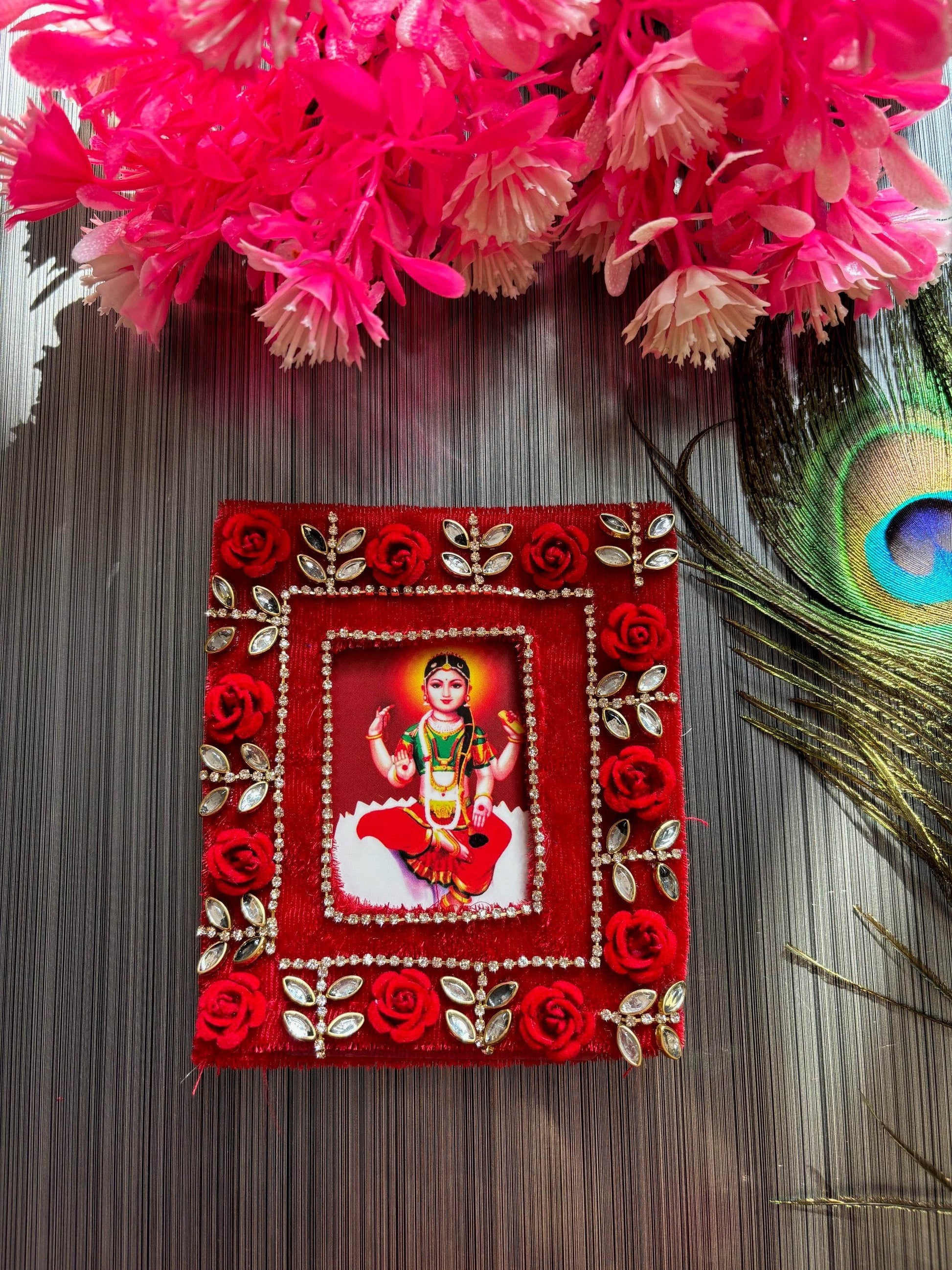 Red velvet kundan work photo frame poshak - Vrindahaat