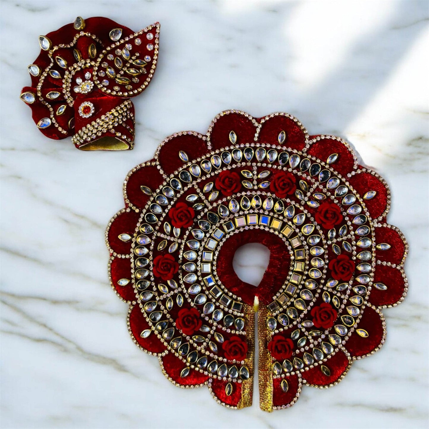 Red Kundan Laddu Gopal Dress Front View