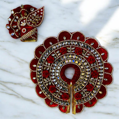 Red Kundan Laddu Gopal Dress Front View