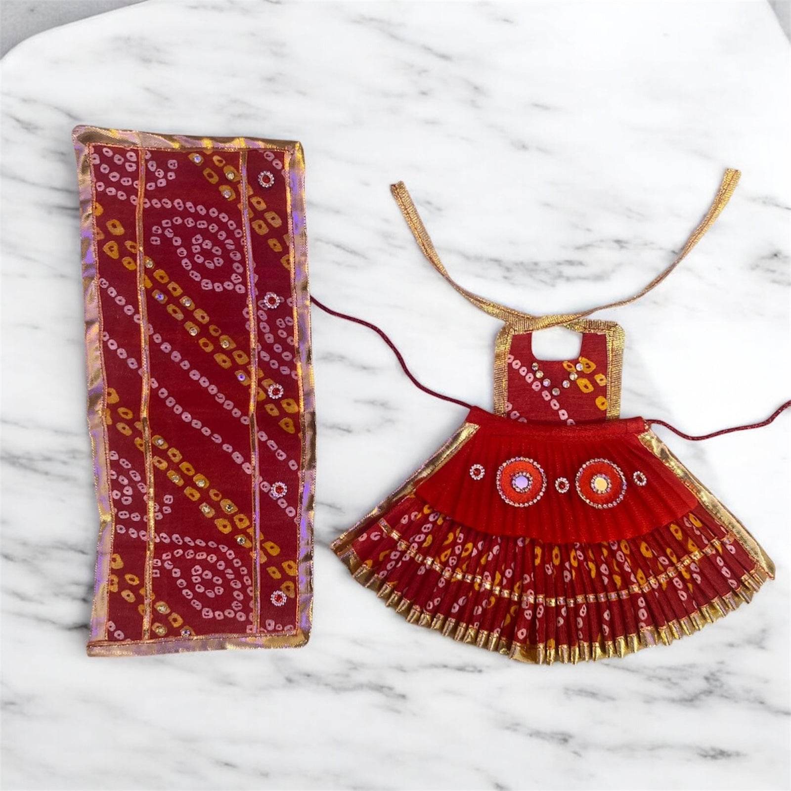 Red Bandhej Lehanga Chunri Choli for Mata Rani