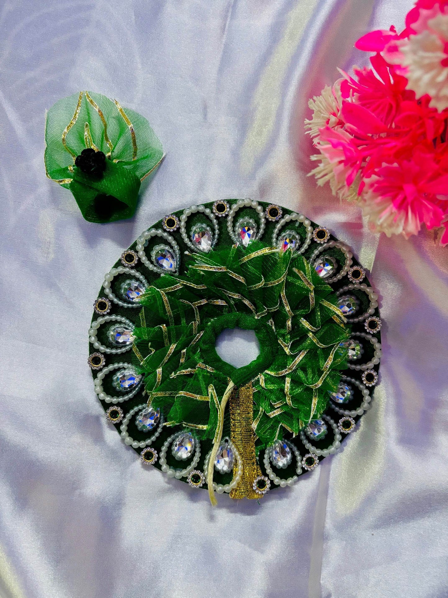  "Green Laddu Gopal Dress with Net Pagdi - Vrindahaat"