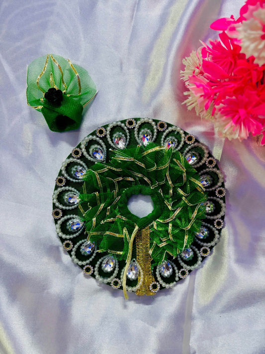  "Green Laddu Gopal Dress with Net Pagdi - Vrindahaat"