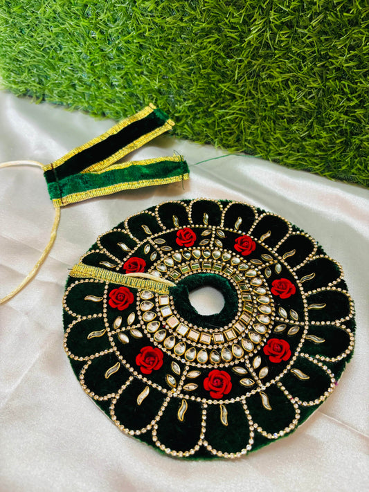  Kundan Work Green Heavy Dress with Pagdi for Laddu Gopal Ji