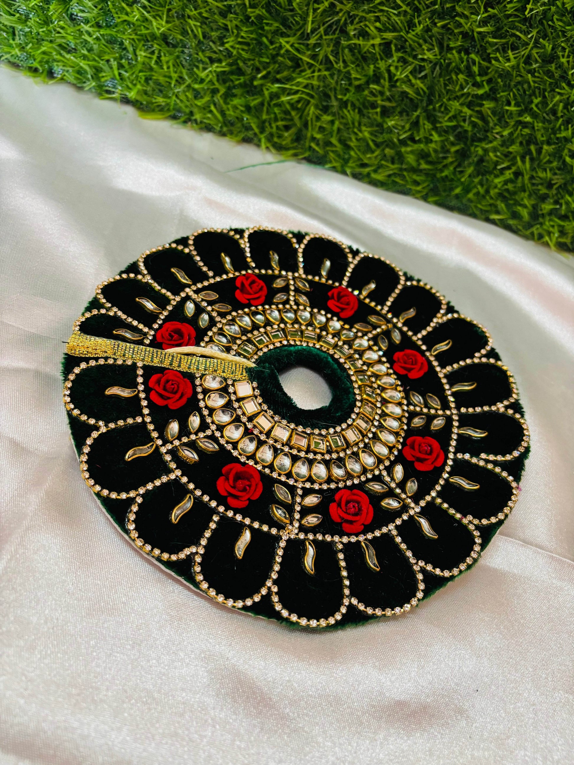  Festive Kundan Green Poshak with Pagdi for Kanha Ji"