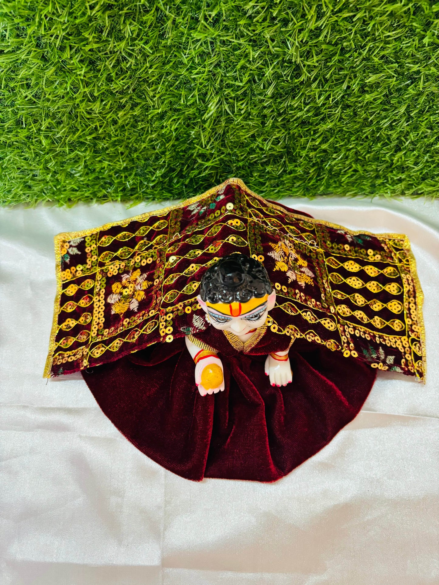  Handcrafted Maroon Velvet Dress for Kanha Ji - No Pagdi