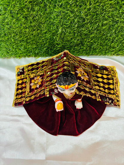  Handcrafted Maroon Velvet Dress for Kanha Ji - No Pagdi