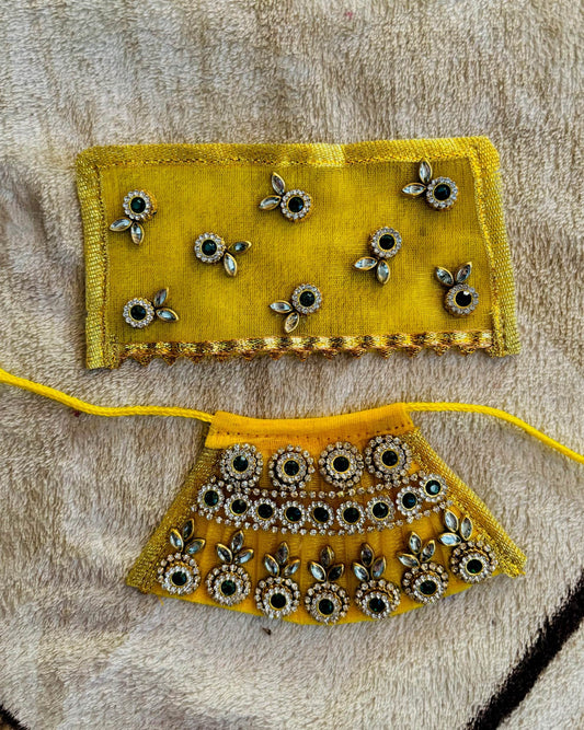 Yellow heavy lehanga chunri choli for mata rani/ Radha rani - Vrindahaat